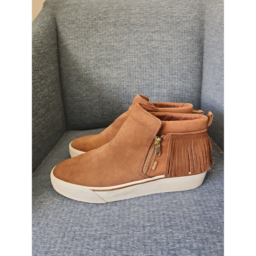 Keds Women's Brown Fringe Suede Slip-on Sneaker Boots w/ Side Zippers Size 11